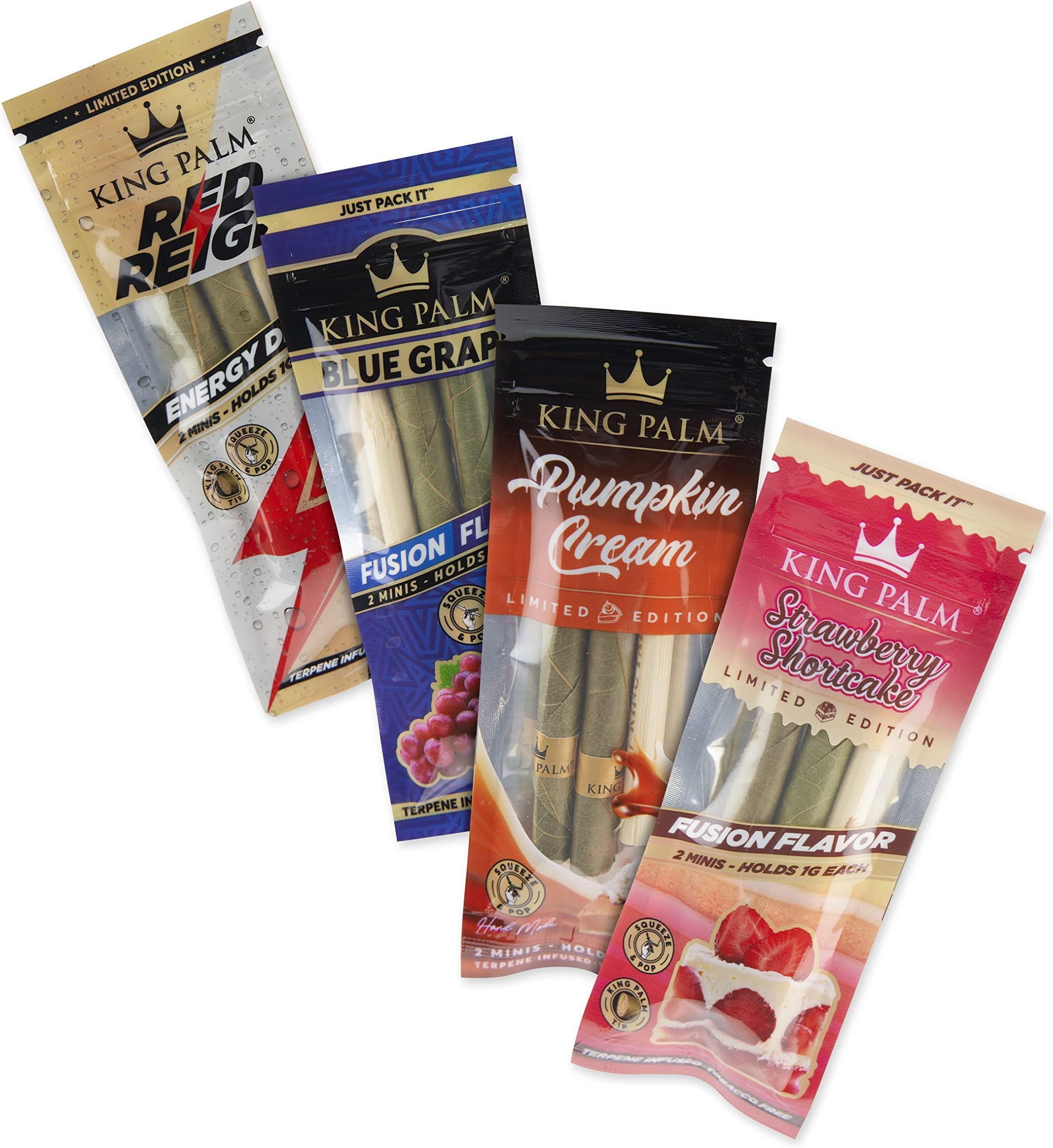 King Palm Flavors Mini Size Cones - 4 Packs, 8 Rolls Terpene Infused - Squeeze & Pop Pre Rolls - Organic Flavored Pre Rolled Cones - King Palm Flavors Cones (Combo Pack - 1 of Each Flavor)