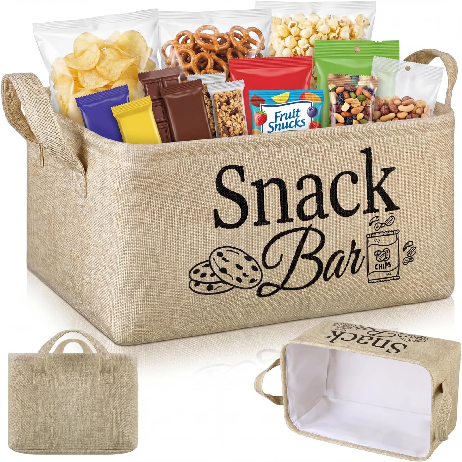 Game Night Gift Basket, Khaki Black Reusable Snack Tray with Handle