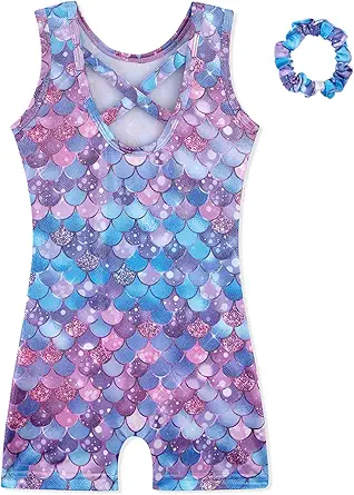 HOZIY Gymnastics Leotards for Girls with Shorts Biketards Dance Tumbling Outfits Matching Scrunchies 1-12 Years Old