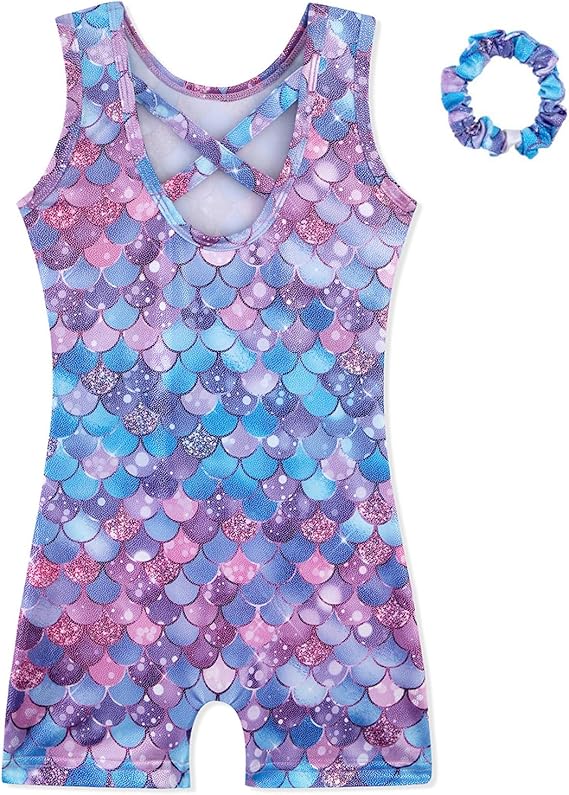 HOZIY Gymnastics Leotards for Girls with Shorts Biketards Dance Tumbling Outfits Matching Scrunchies 1-12 Years Old
