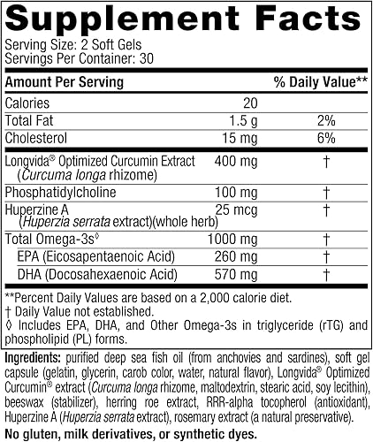 Miniatura 2 de Nordic Naturals Memoria Omega con curcumina limón 60 geles blandos 1000 mg de omega-3  400 mg de curcumina optimizada memoria cognición contiene