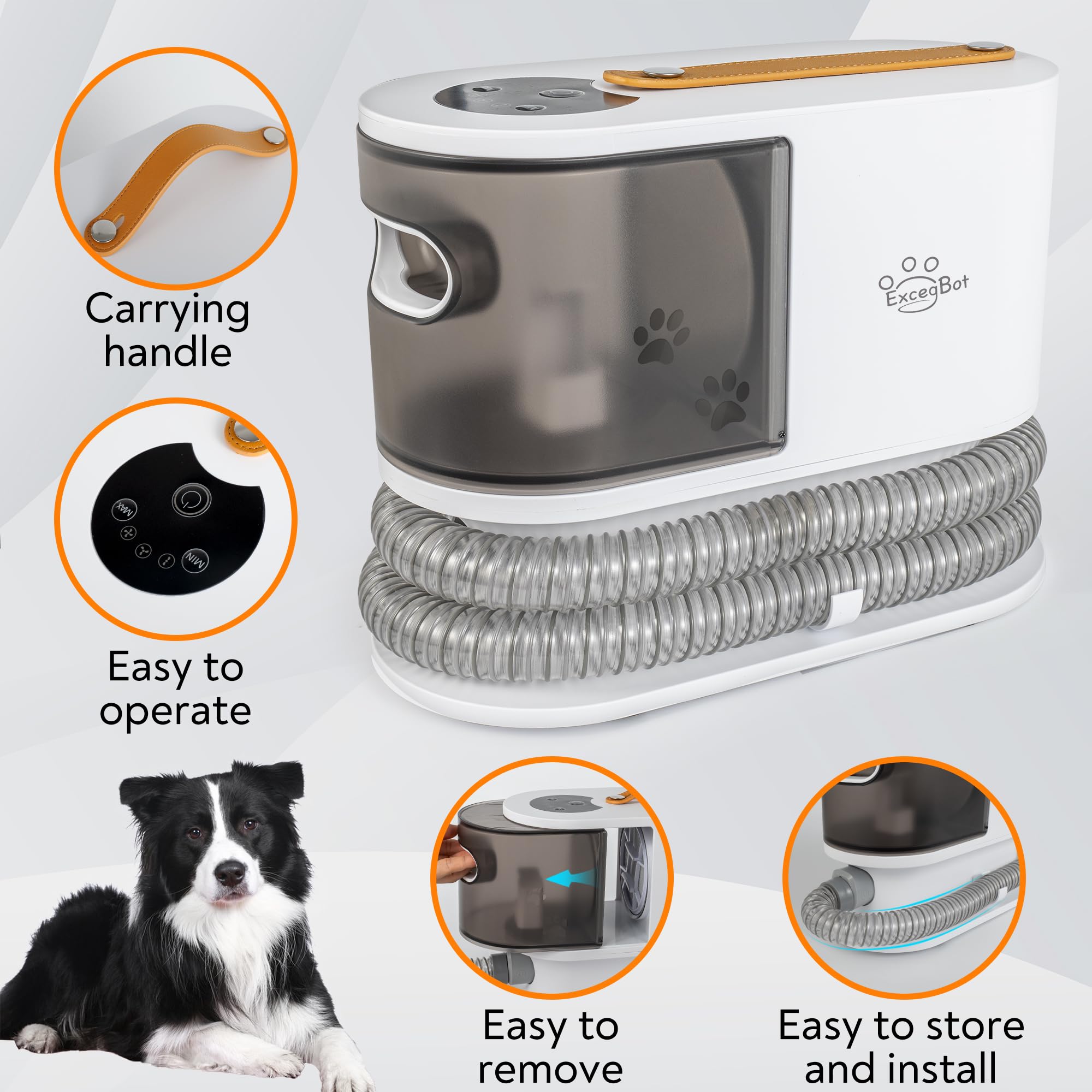 Pet Grooming Vacuum for Dogs & Cats, 12kPa Strong Suction, ≤50dB Quiet, 2L Dust Cup, 5-in-1 Grooming Kit with Ceramic Clippers, 6 Guide Combs, Vacuum for Shedding & Long-Haired Breeds - image 8