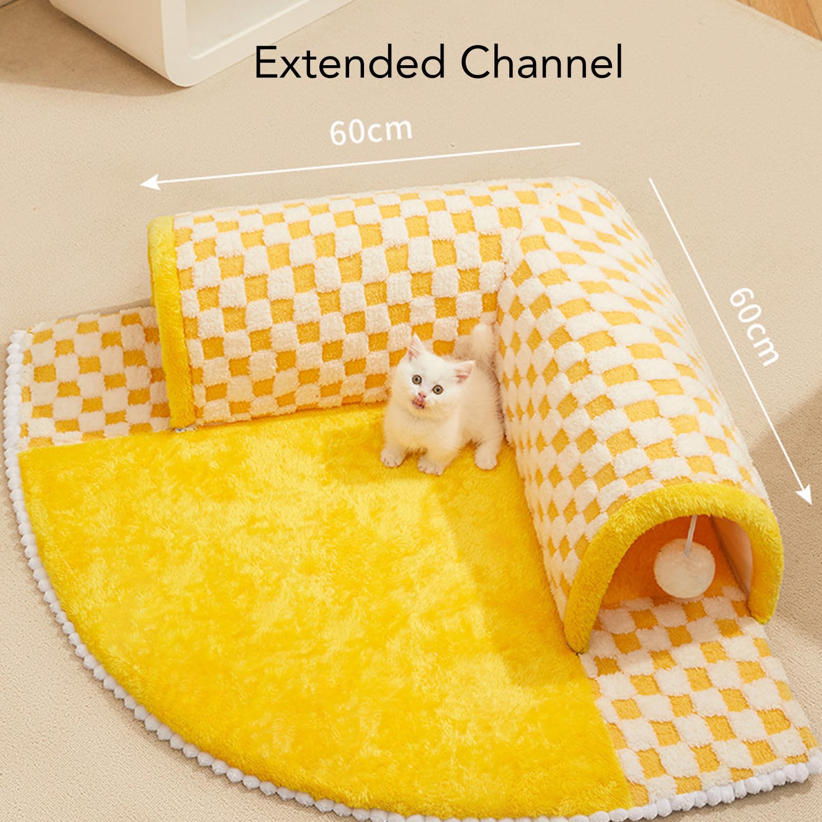 2 Piezas de Alfombra para túnel de Gato, Cama de Felpa Desmontable y Lavable para Gatos, Cama-túnel Suave y Plegable con cojín Desmontable para Gatos de Interior, Acogedor