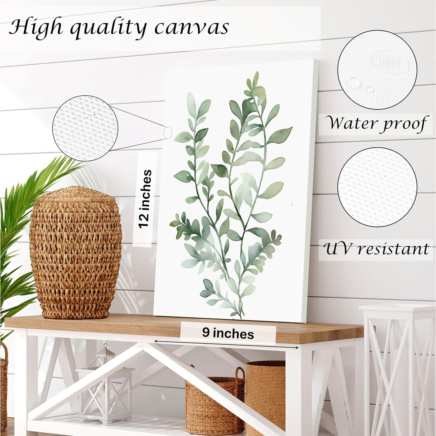 Induslyfe Framed Eucalyptus Sage Green Botanical Plant Wall Art Canvas Decor Set of 6, Nature Wall Art Prints Posters Art, Eucalyptus decor Flower wall art for bathroom bedroom living room 9x12