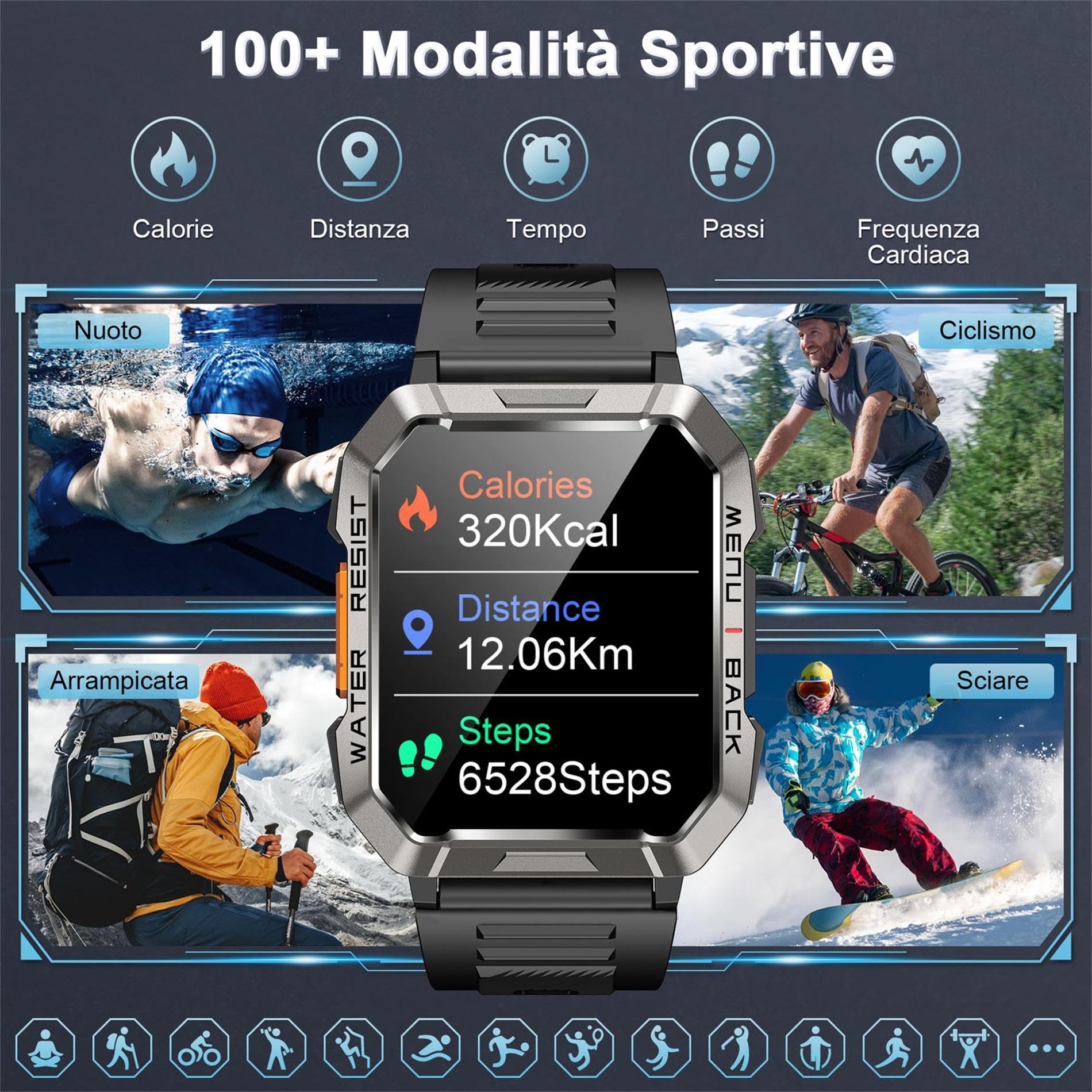 Baolubao Smartwatch Uomo, 2.01" Orologio Smartwatch con Torcia e Bussola, Orologio intelligente con Chiamate Bluetooth, 100+ Modalità Sport, 2 Cinturini, IP68 Impermeabile Smart Watch per Android iOS