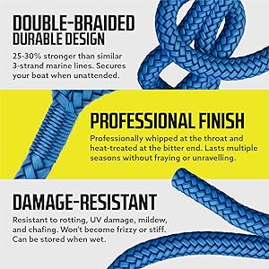 DC Cargo Mall Boat Dock Lines (2 Pack) 1/2 X 15' Double Braided Boat Ropes for Docking with 12" Eyelet. Marine Grade Nylon Material & Damage Resistant Line Fibers for Secure Docking