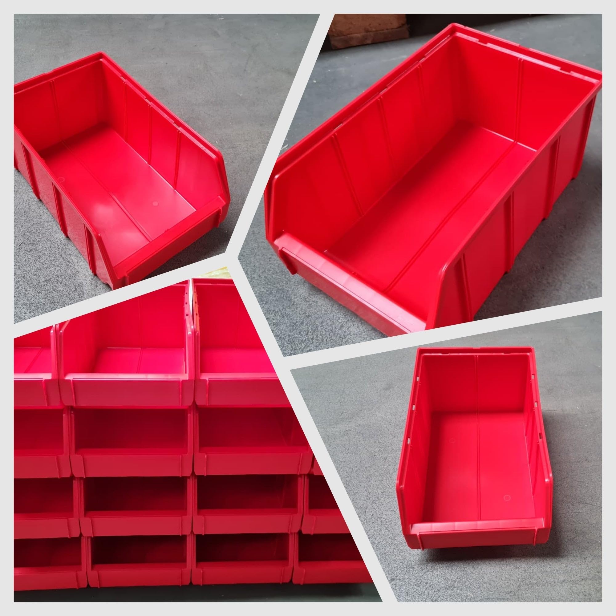 15 Stapelboxen Größe 4 Rot – Robuste Lagerboxen 335×209×152mm für Werkstatt, Schrauben & Kleinteile – Sichtlagerkästen stapelbar