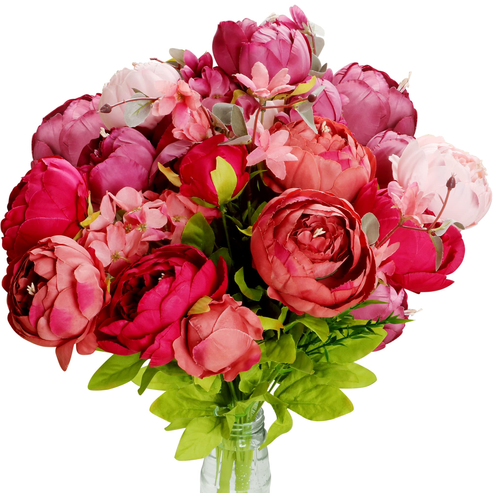 TRIXES Bouquet de 13 Pivoines en Soie, Fleurs Artificielles en Soie, Roses