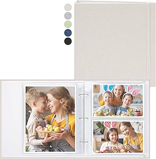 Vienrose Linen 3-Ring Photo Album Holds 190 Photos, 160 4x6 Photos and 30 6x8 Pictures, Picture Album with Multiple Size Pockets, Memory Book for Family Wedding Anniversary Baby, Beige