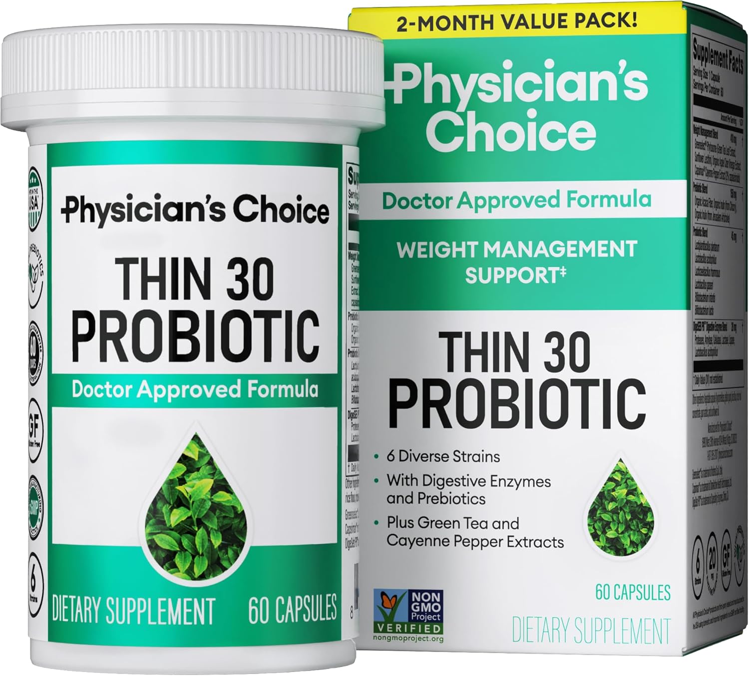 Physician’s CHOICE Probiotics for Weight Management & Bloating – 6 Probiotic Strains – Prebiotics – Key ingredient Cayenne – Supports Gut Health – Weight Management for Women & Men – Green Tea – 60 CT Physician’s CHOICE Probiotics for Weight Management & Bloating – 6 Probiotic Strains – Prebiotics – Key ingredient Cayenne – Supports Gut Health – Weight Management for Women & Men – Green Tea – 60 CT