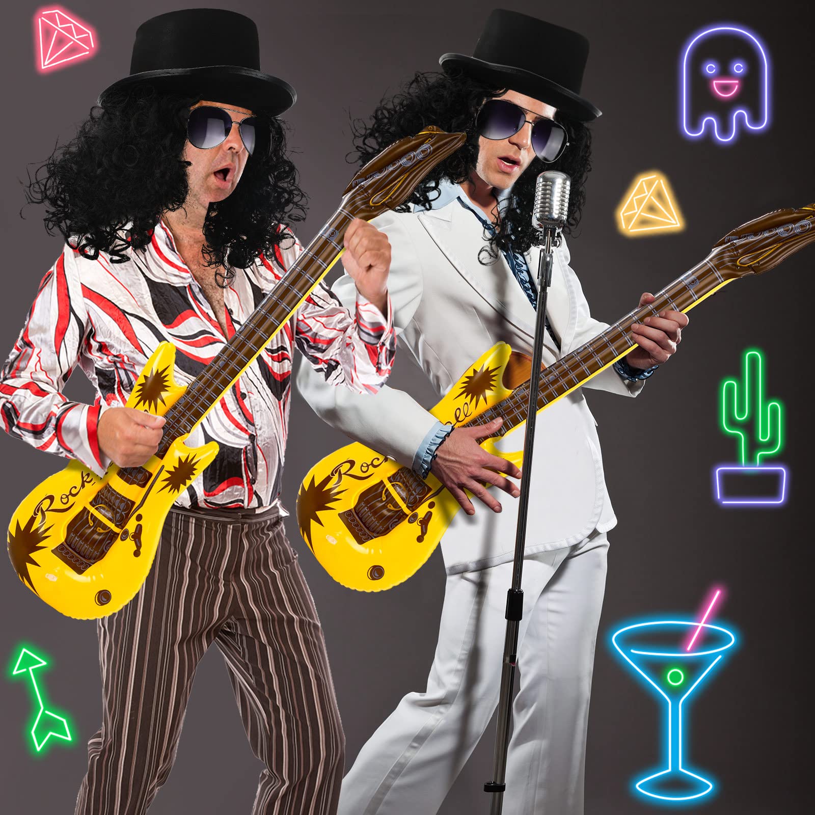 heavy metal fancy dress Mens Rocker Pop Slash Rockstar Heavy Metal Rocker Kiss 80s Fancy Dress Costume