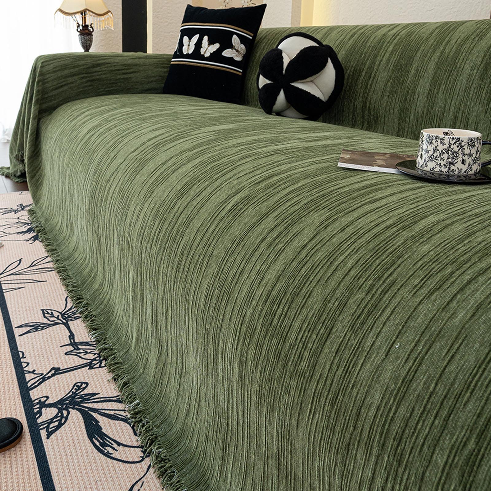 Housse de canapé en chenille luxe protection meubles salon vert 180x460cm