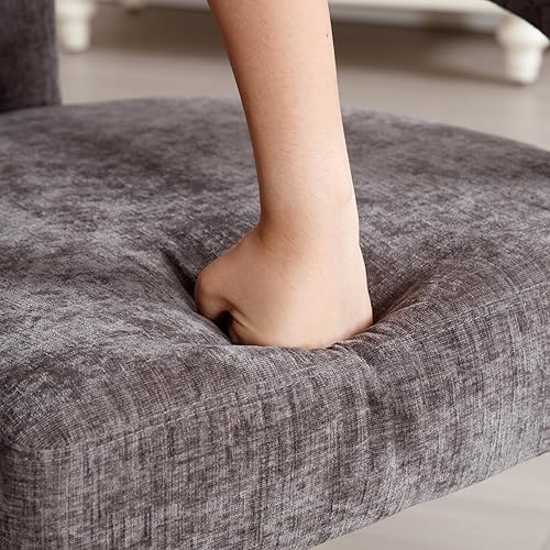 Miniatura 8 de Silla de comedor moderna de felpilla tapizada de tela con brazo, cómoda silla auxiliar para cocina, sala de estar, recepción, color negro carbón, 1