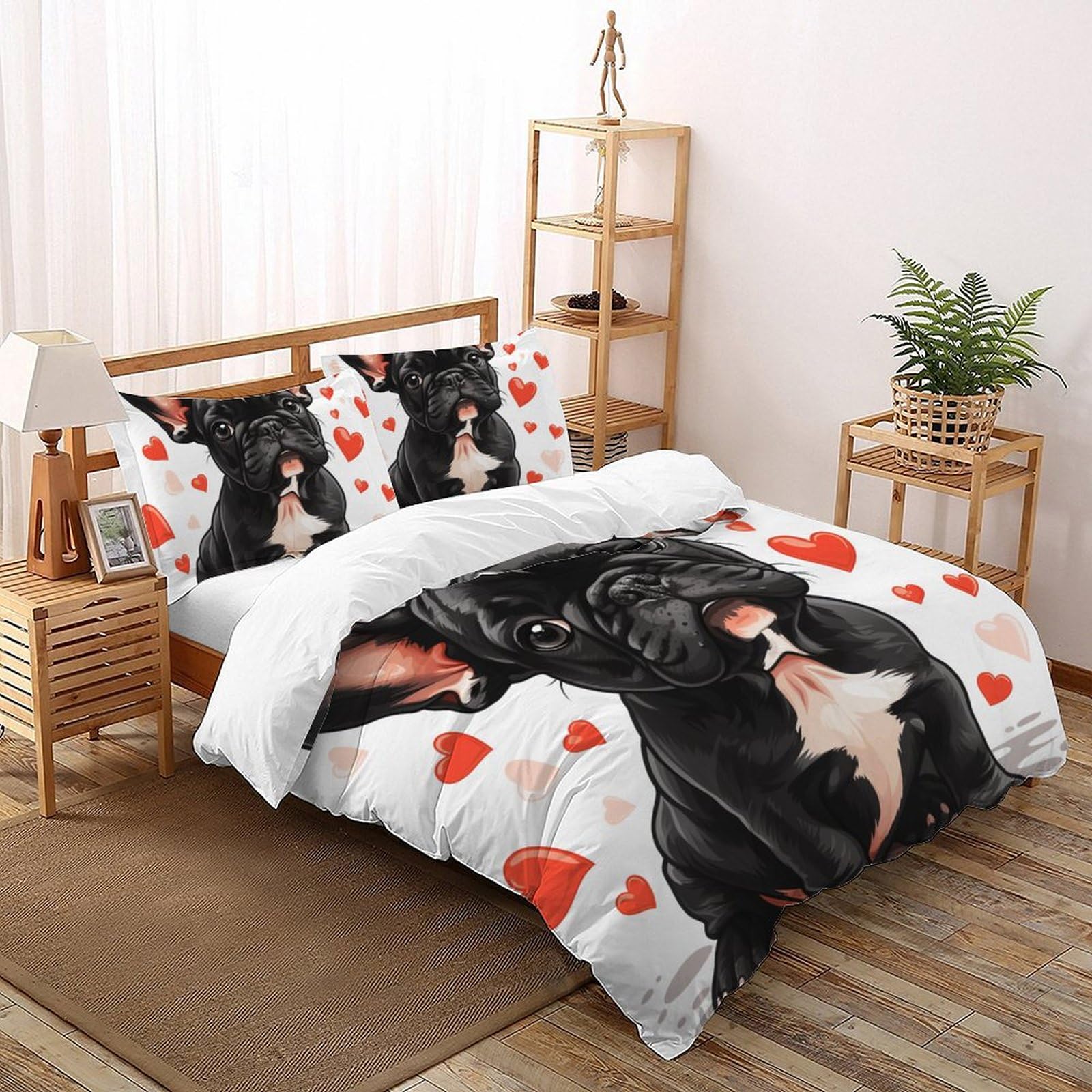 Ensemble de literie avec 2 taies d'oreiller motif chien 260x220