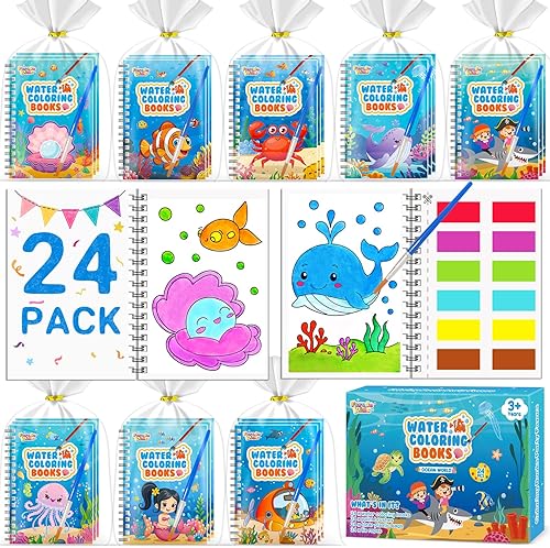 FEREDO KIDS 24 Pack Coloring Books Party Favors - Bulk Mini Water Coloring Books for Kids, No Mess, Screen Free Activities, Birthday Goodie Bags Stuffers Easy for Toddlers Classroom Prizes (Ocean)