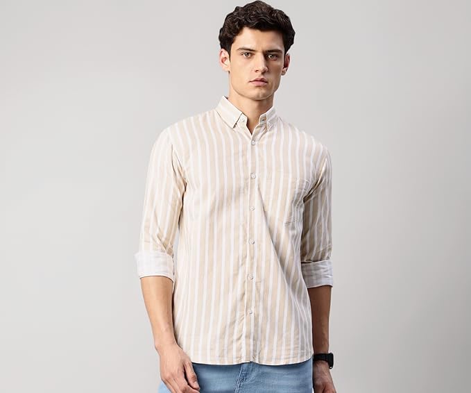Majestic Man Men's Premium Cotton Slim Fit Striped Casual Shirt