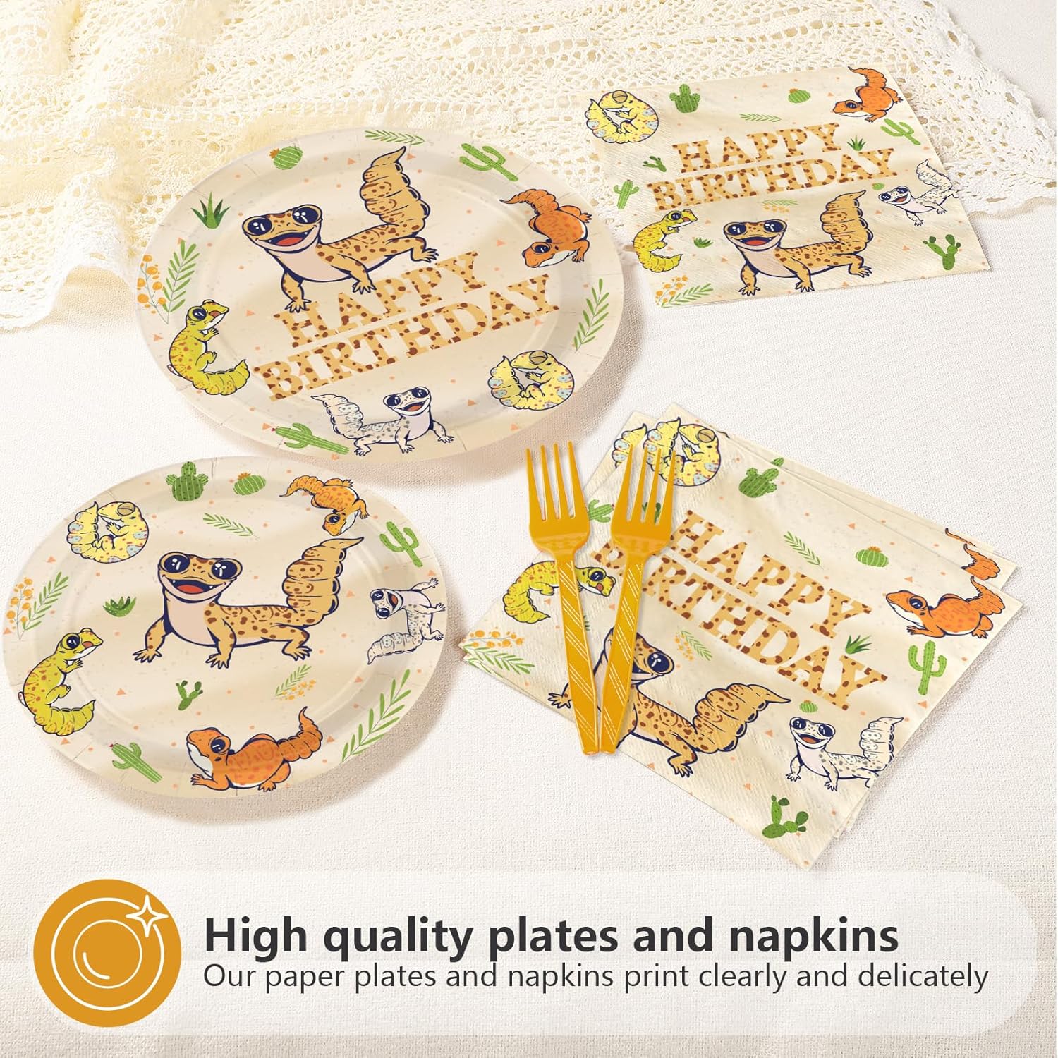 96Pcs Leopard Gecko Birthday Decorations Reptile Plates and Napkins Safari Animals Decorations Favors for Kids Boys Birthday Baby Shower Reptile Theme Party Supplies Serves 24 - Image 3