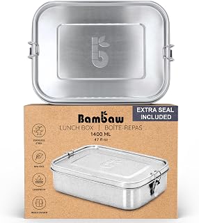 Bambaw Stainless Steel Lunch Box for Adults 47 oz, Metal Bento Box with Adjustable Compartment, Metal Lunch Container, Leakproof Stainless Steel Sandwich Container