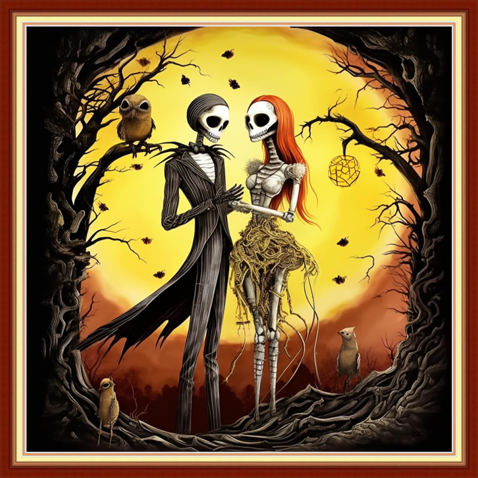 Foxdiviy Stamped Cross Stitch Kits Full Range of Embroidery Needlework Starter Kits for Beginners Adults 11CT Embroidery Patterns Art Crafts DIY Needlepoint Kits-Skeleton Couple 18x18 inch