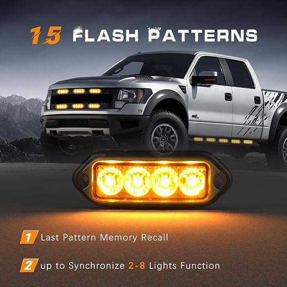 38 LED Emergency Rooftop Strobe Light Bar + 2-Pack Surface Mount Amber Strobe Lights