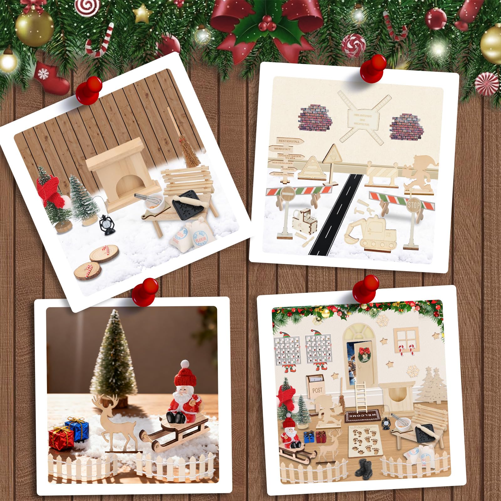 Kit Complet Porte De Lutin De Noël – Avec Mini Porte, Kit Pâtisserie Et Chantier – Jouet En Bois Pour Enfants – Déco Féerique