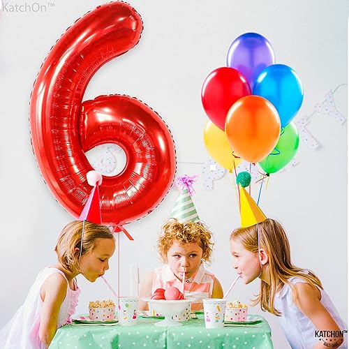 Miniatura 8 de KatchOn, Globos rojos del número 6, paquete de 2, 40 pulgadas, pancarta roja de feliz cumpleaños de 16 pulgadas para globos de cumpleaños número 6