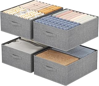 Lifewit Large Set of 4 Storage Boxes, Foldable Wardrobe Storage Basket with Removable Divider, Fabric Storage Drawer with Handle for Clothes, Trousers, Socks, 50 x 40 x 20 cm