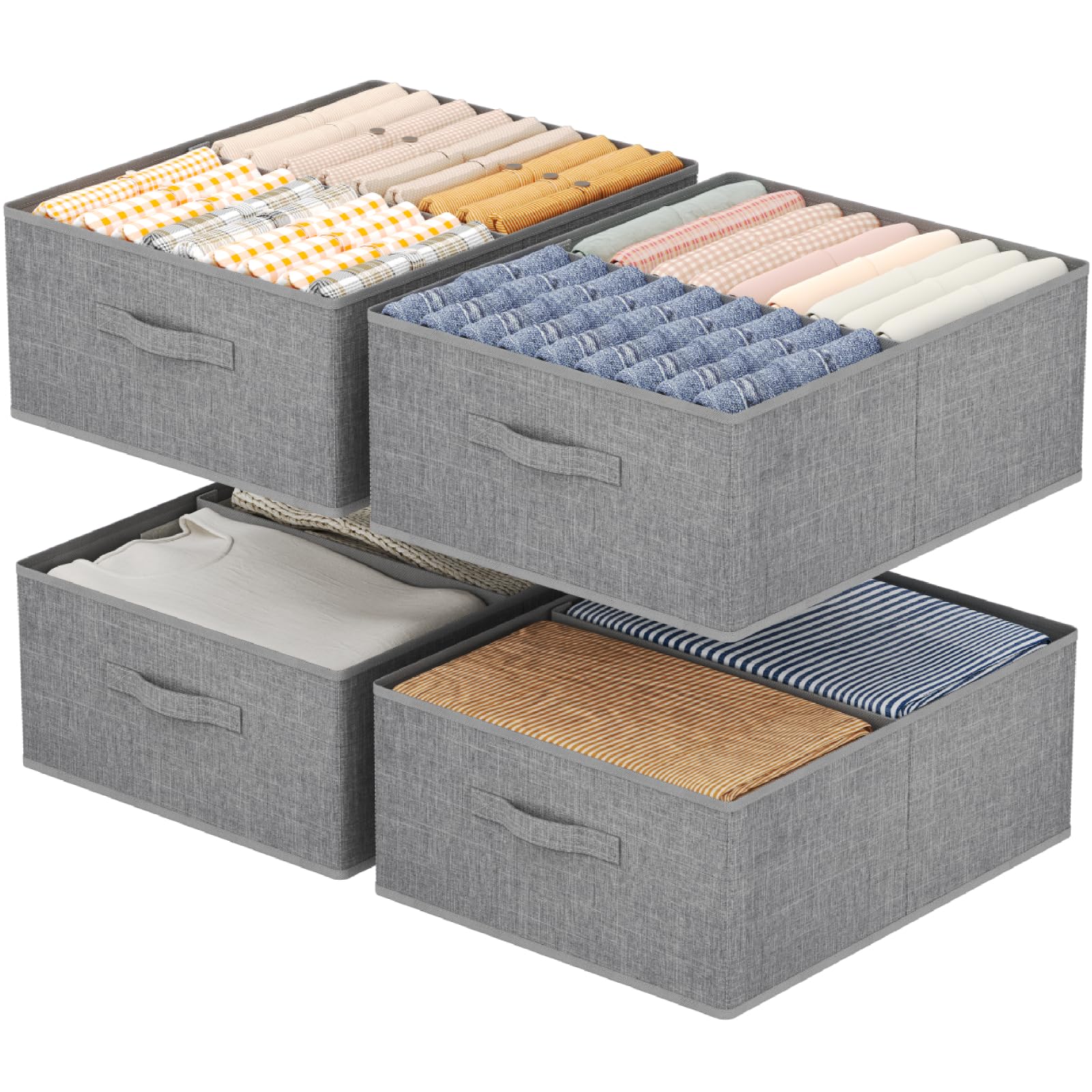 Lifewit Groß Aufbewahrungsboxen, Faltbarer Schrank Aufbewahrungskorb mit EntfernbareTrennwand, Stoff Kleiderschrank Organizer -Aufbewahrung Boxen für Kleidung, Hosen, Socken, 4er Set, 50 x 40 x 20 cm