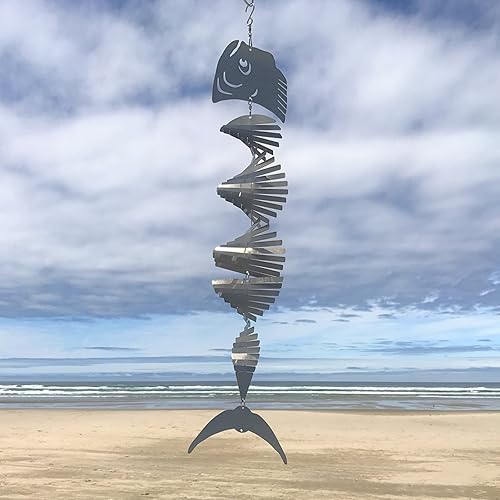 Miniatura 8 de In the Breeze Fish Shimmer Helix - Molinillo de viento colgante, acero inoxidable, Marlin, 7062