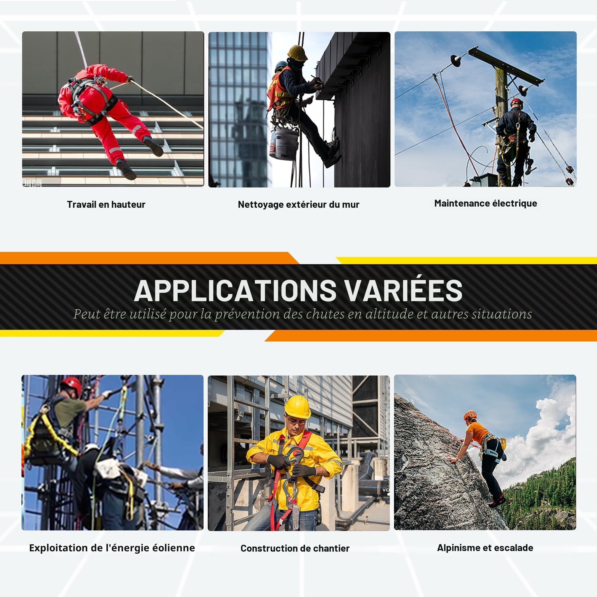 Kit de Harnais de Sécurité Anti-chute DIJJIG avec Lanières Ajustables de 1,8M de Protection de Taille Épaisse Convient pour une Utilisation Industrielle telle que les Opérations en Haute Altitude, la