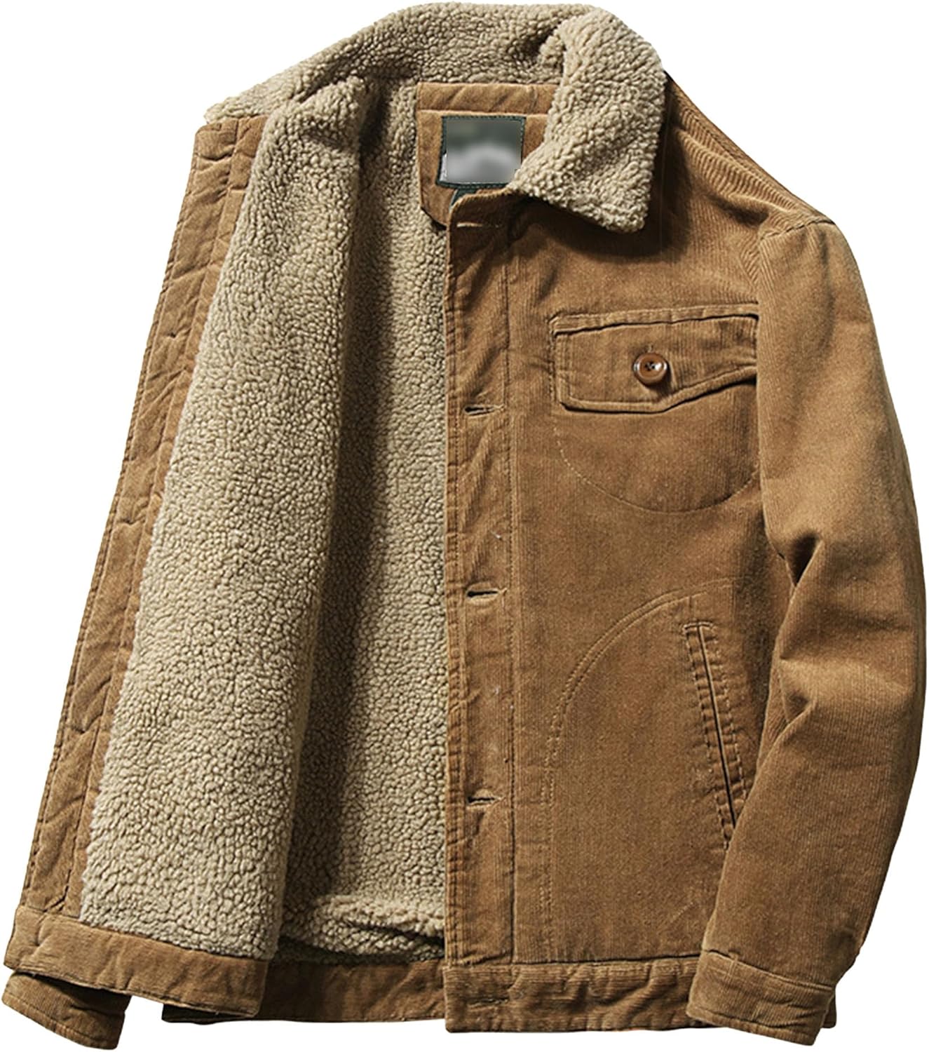 JEsilunmaMY Men's Sherpa Lined Casual Corduroy Jacket Button Down Fur Collar Fleece Casual Jacket Thermal Cargo Cotton Jacket