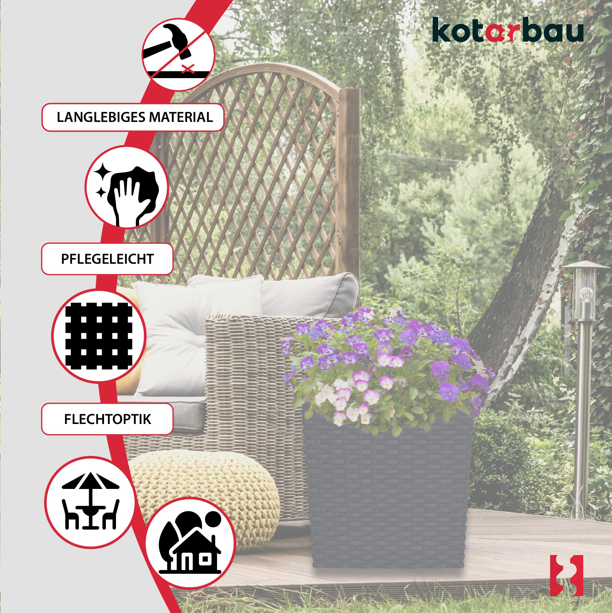 KOTARBAU® 2er Set Blumentöpfe 64 L Höhe: 40 cm Anthrazit Pflanzentopf aus Kunststoff Übertopf mit Innentopf Blumentopf Set wie Rattan Pflanzentopf Innen Außen