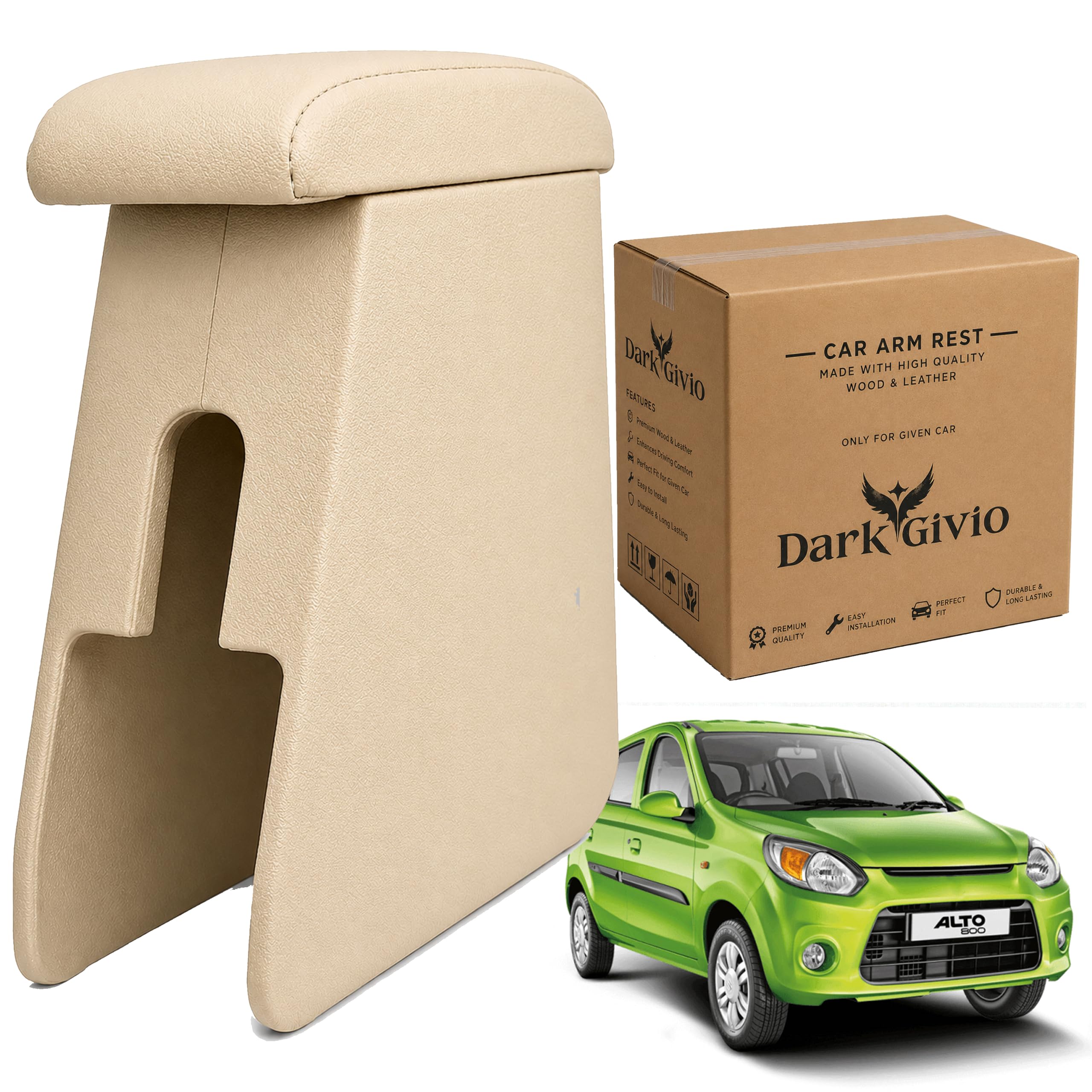 Arm Rest Compatible with ALTO 800 / Beige Color with Storage PU Leather Armrest Console Pad | wooden Armrest-image-20
