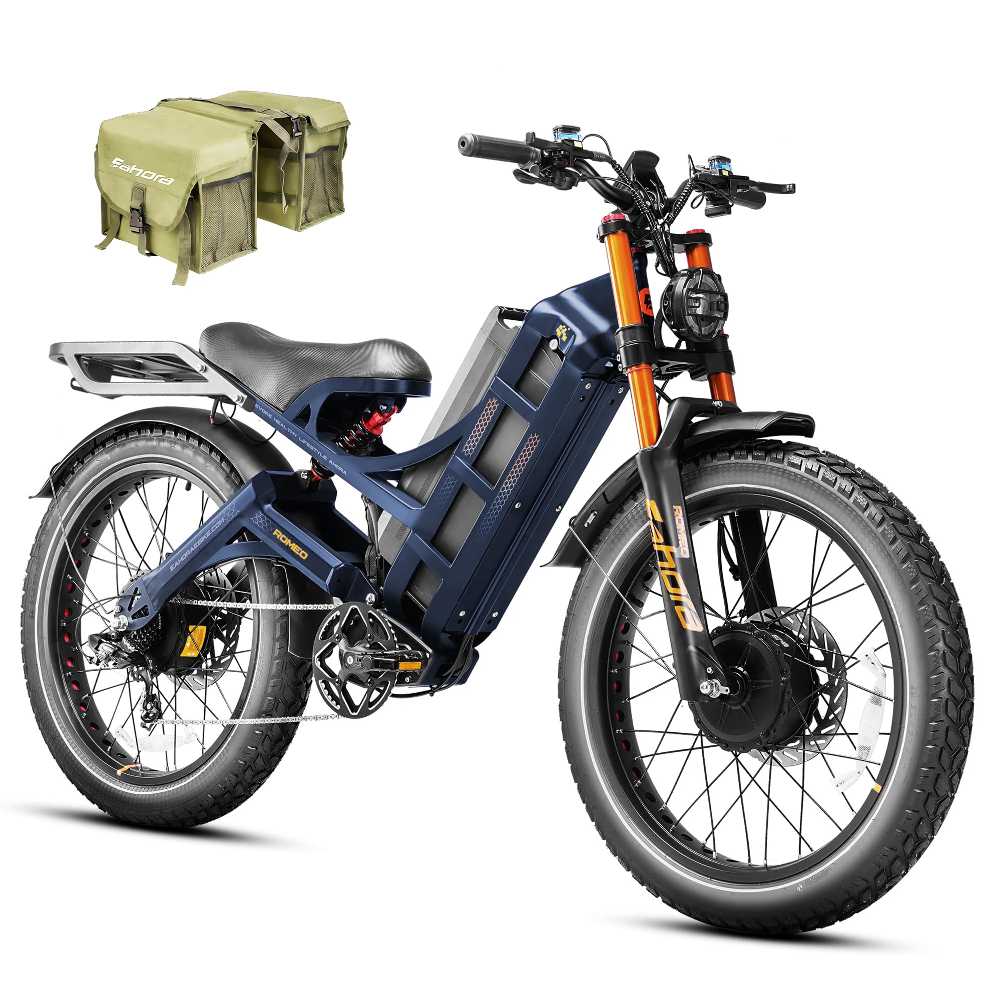 2026 eAhora Romeo Pro 3/2 52-46 Mph Electric Bike for Adults, 6000W/4000W/2500W Dual Motor Ebike 60V 80Ah/52V 70Ah Battery 235+Miles Long Range, 26*4.0"/20*4.5" Fat Tire, Full Suspension, All Terrain