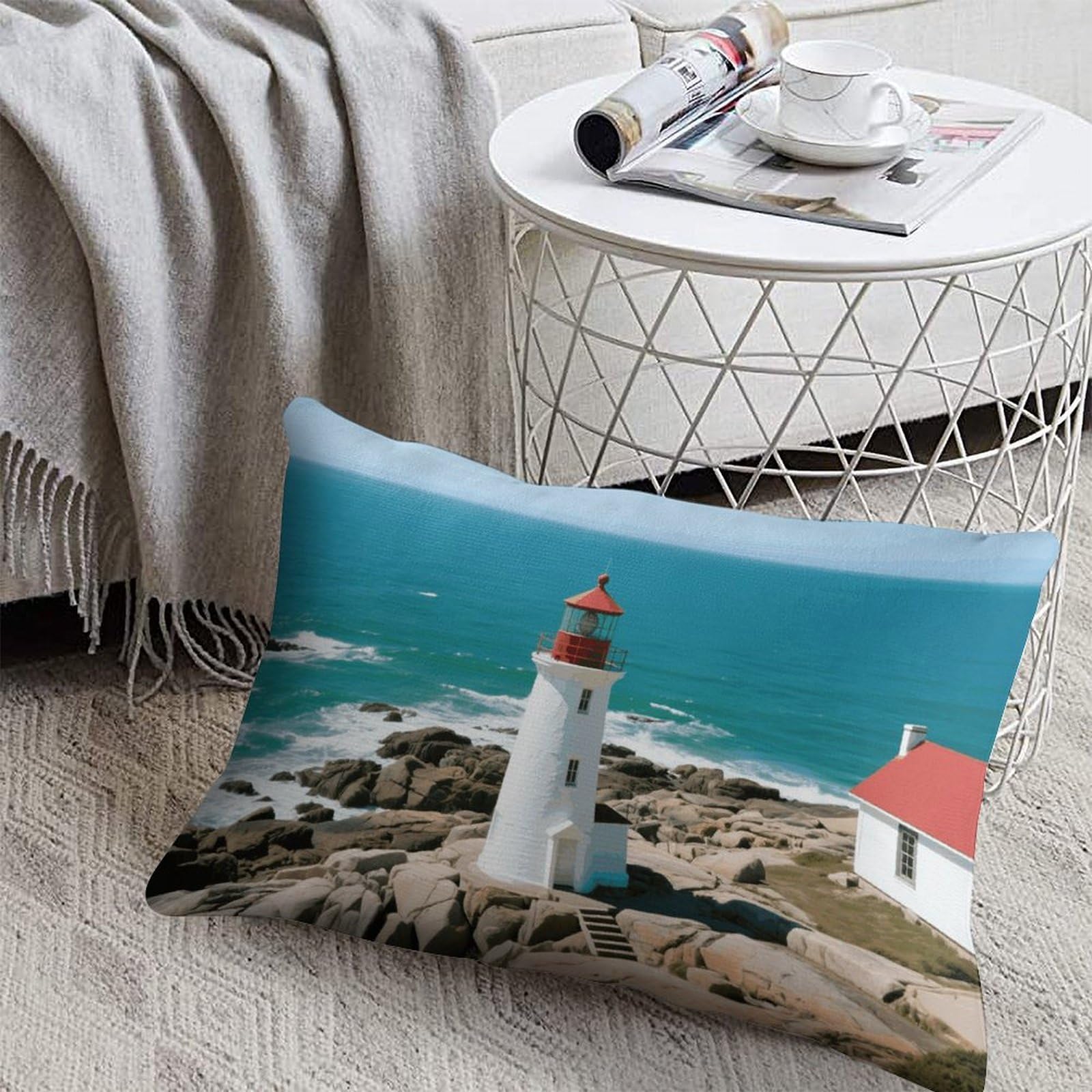 FodPand Decorative Throw Pillow Covers 8x12 Short Plush Lighthouse Body Pillowcase Cushion Cases with Invisible Zipper Rectangle Lumbar Pillow Shells for Sofa Couch Chair Bed Home Decor