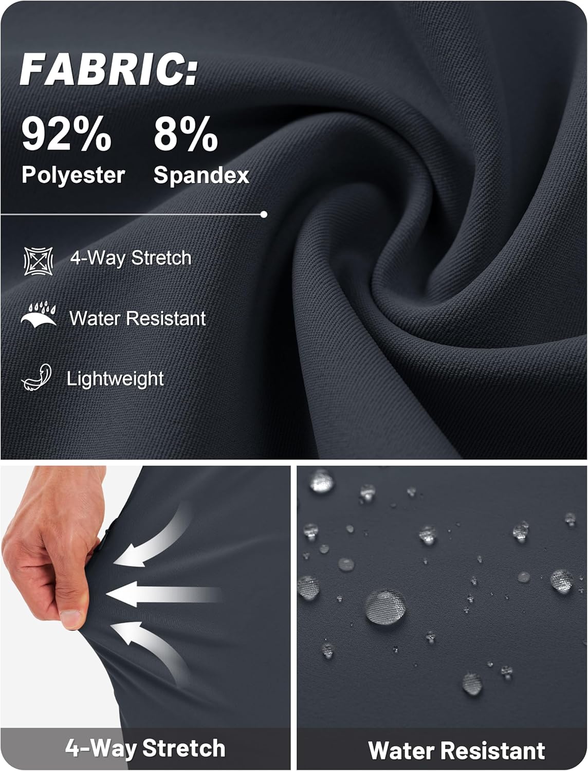 TACVASEN Golf Pants Men Stretch Classic Fit Mens Slacks Straight Leg Lightweight Pants with Zipper Pockets for Dress Work - Image 3