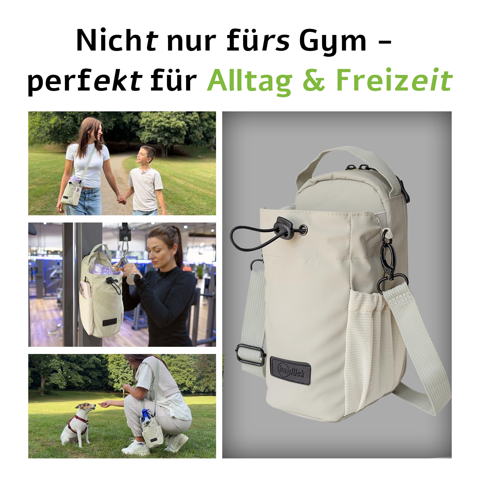 Magnetische Sporttasche mit Flaschenhalter – universelle Schulter- & Umhängetasche für Damen & Herren, ideal fürs Gym, Freizeit & Reisen (Beige)