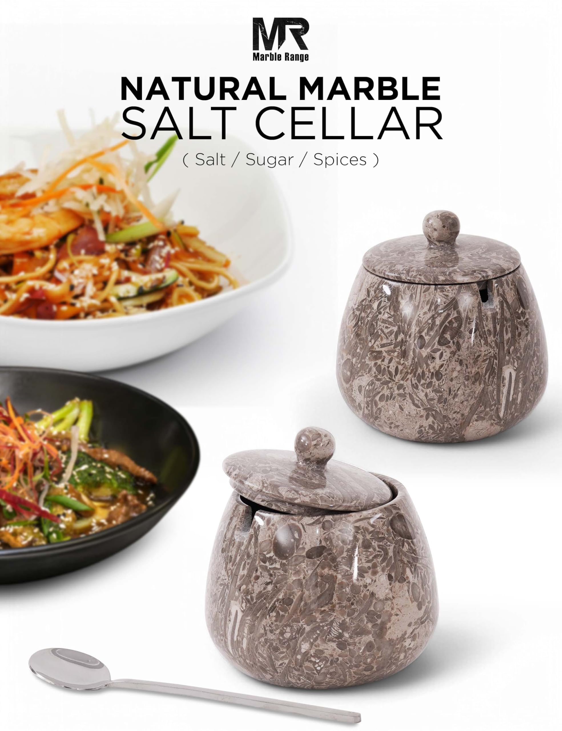 Marble Salt Cellar with Lid & Spoon -3