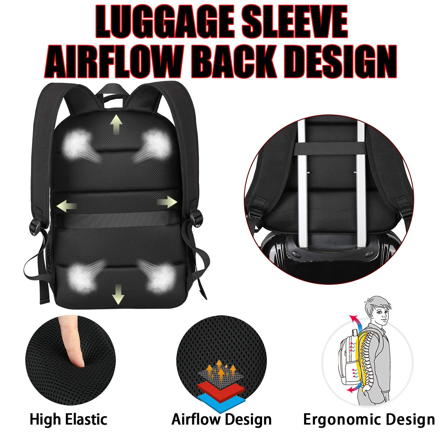 Della Gao Zaino per computer portatile, zaino da viaggio, zaino antifurto per uomo e donna, zaino impermeabile con porta di ricarica USB