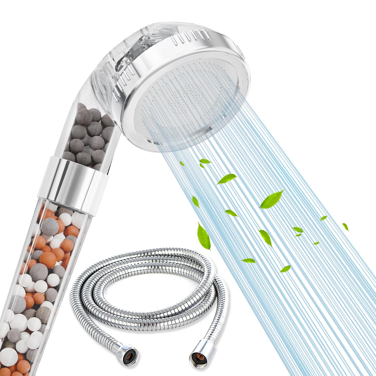 VEHHE Shower Head and Hose, High Pressure Filter Shower Head 3 Mode Boosting with Beads, Handheld Powerful Flow Showerheads Hard Water Softener with Extra Replaceable Accessories for Children Pet Home