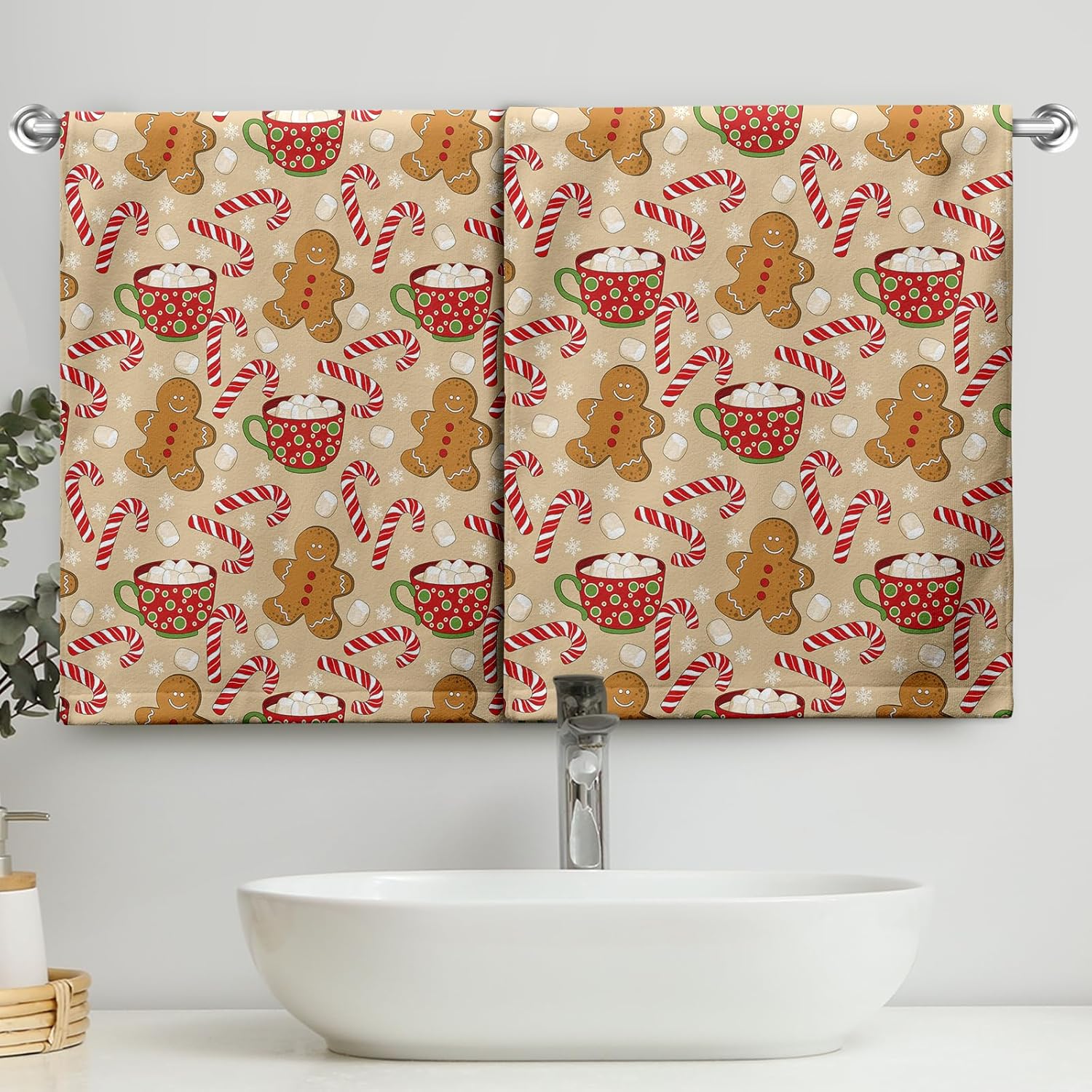 Gingerbread Man Xmas Hand Towels Winter Cane Candy Kitchen Dish Towels 28.3 x 14.4 Inch Set of 2 Soft Absorbent Decorative Towel for Christma Home Bathroom - Image 2