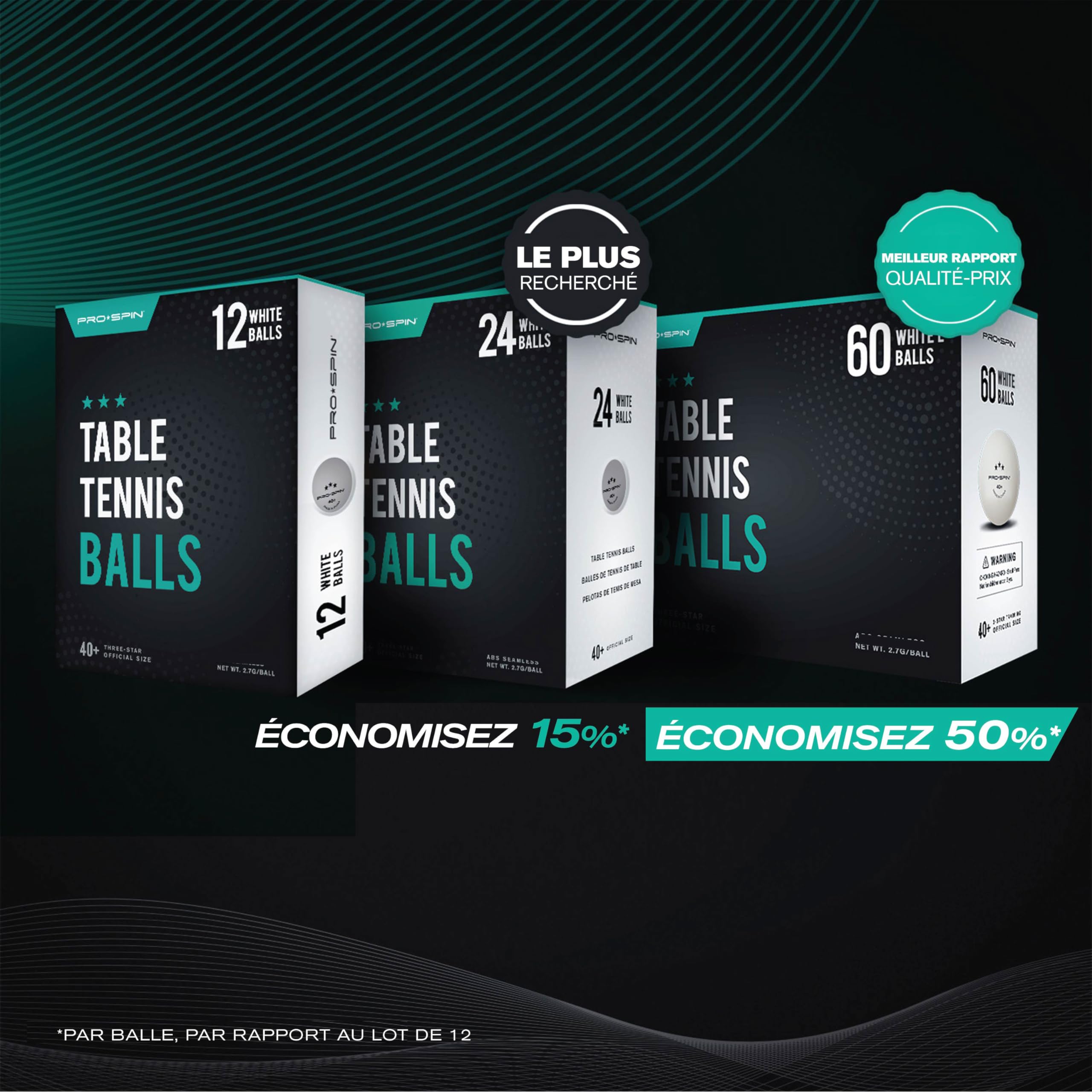 PRO-SPIN Balles de Ping-Pong – 3 étoiles, approuvées ITTF | Balles en ABS 40+ de Haute qualité pour Tennis de Table Professionnel, pour Jeu en intérieur et en extérieur