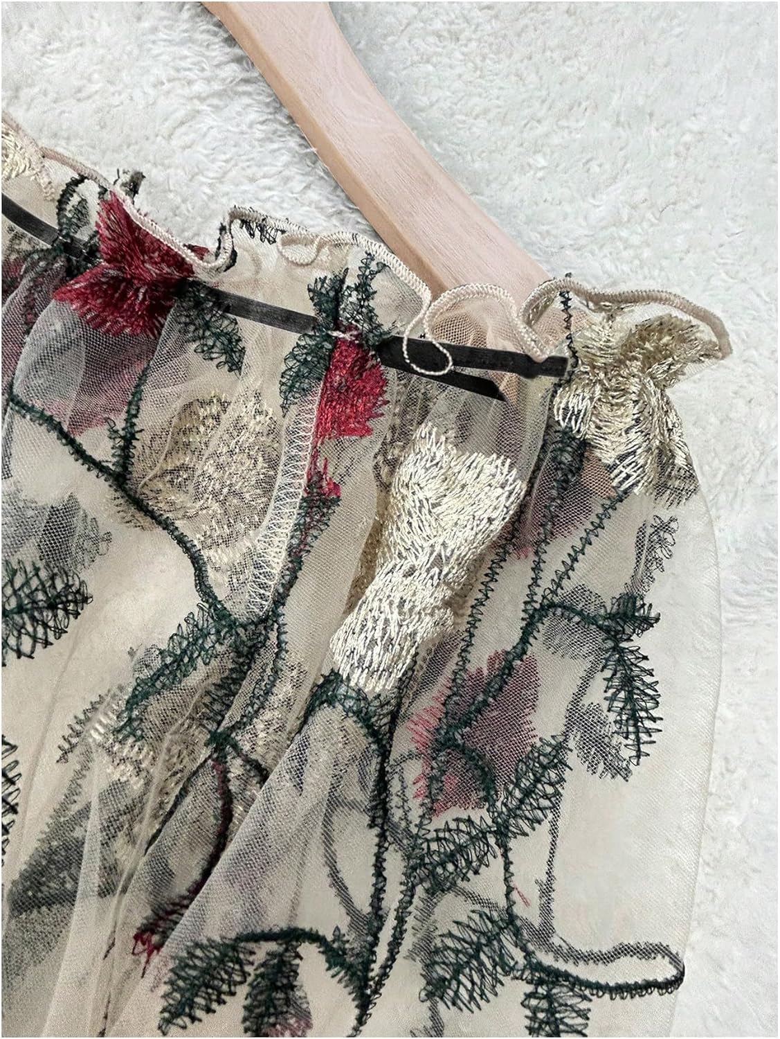 GORGLITTER Women's Floral Embroidered Off The Shoulder Tops Mesh Sheer Long Sleeve Crop Boho Shirt Tops - Image 2