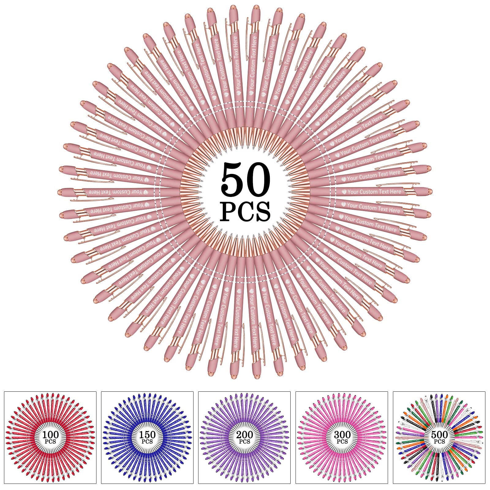 STREADVE 50 Personalized Custom Pens with Name Engraved Logo Text Pen, Customized Smooth Writing Pens Personalization Gift for Men Women Wedding