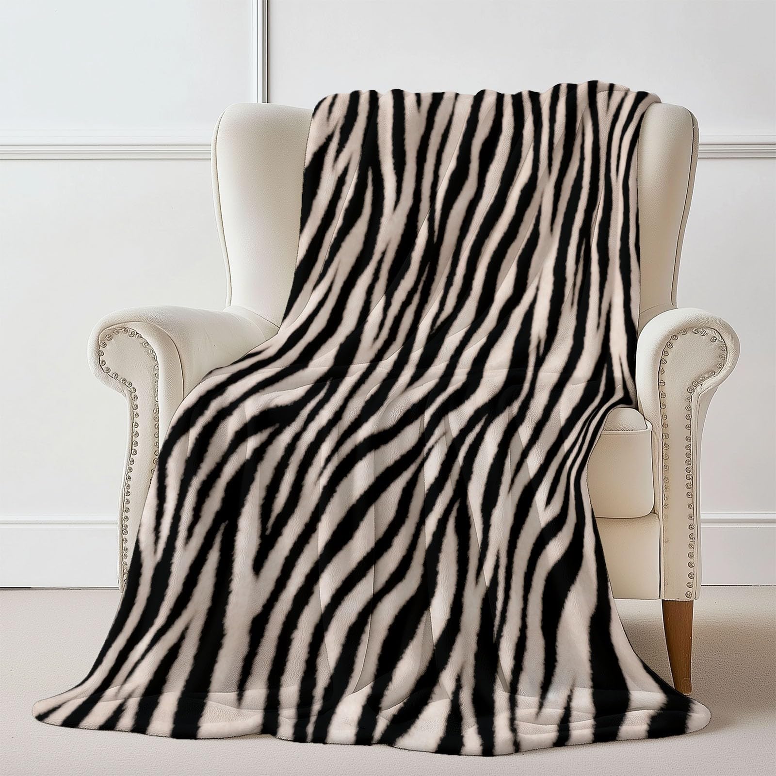 Couverture Polaire 150 x 200 cm Motif Imprimé Animal Zèbre, Plaid Polaire Blanc Noir Flanelle 2 Personnes, Imprimée Couvertures et Plaids Doux et Chaud for Canape Lit