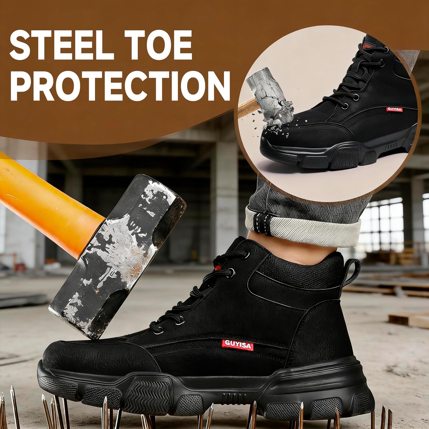 Steel Toe Work Boots for Men, Lightweight Safety Work Boots with Kevlar Midsole, Water-Resistant for Construction and Warehouse Work - Image 2