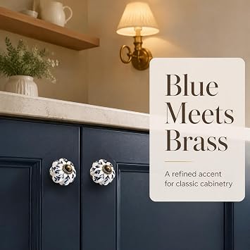 Geesatis Ivory & Blue Ceramic Knobs,Pumpkin Knobs,8Pcs,1.3 Cabinet Pulls