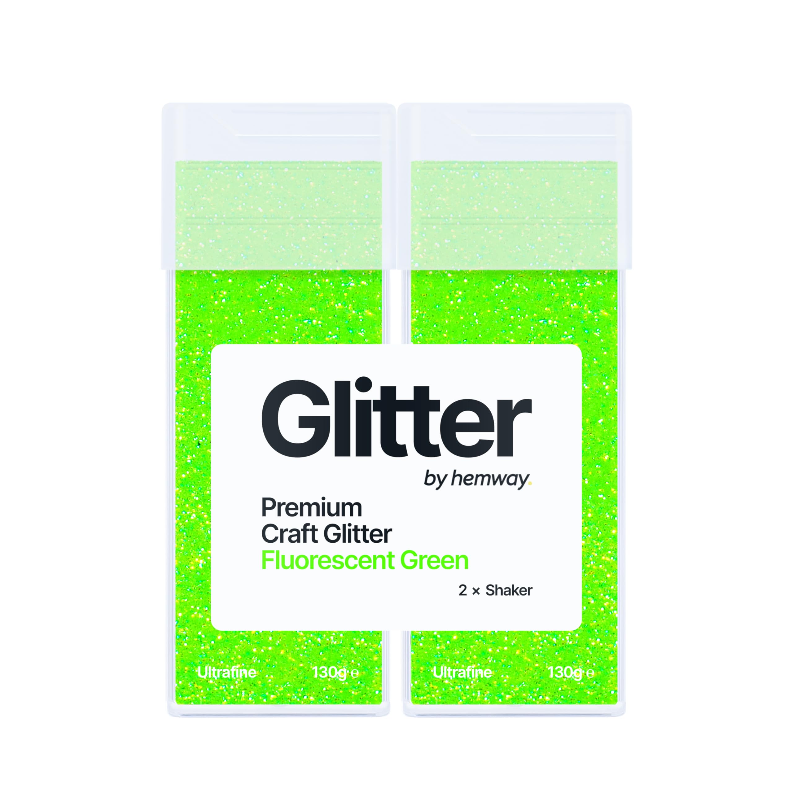 Hemway Glitter Shaker Fluorescent Green 130g x2 Pack Ultrafine, Craft Glitter Shakers for Resin & Epoxy Crafts