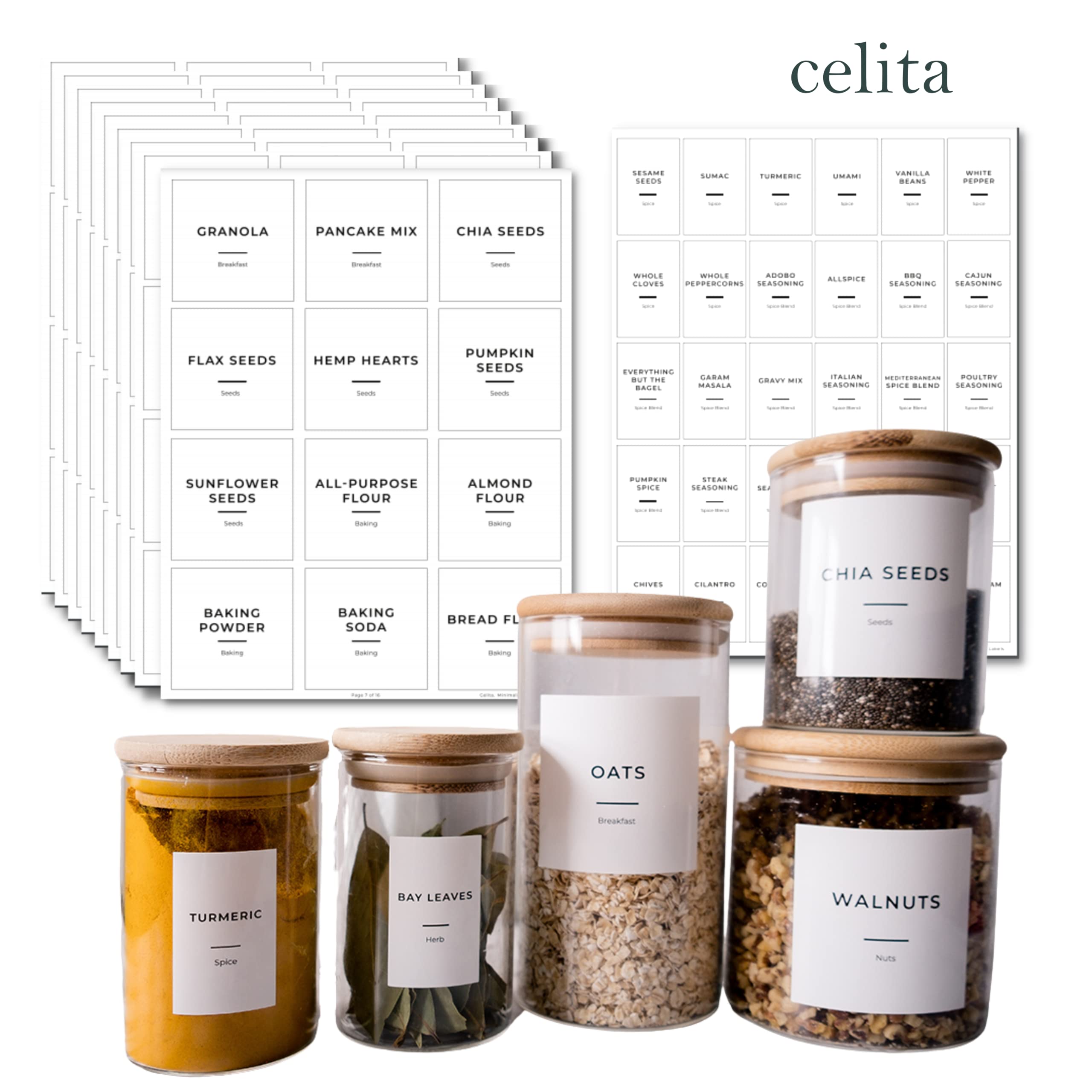 Buy Celita 248 Kitchen Pantry Labels with Spice Jar Labels Minimalist