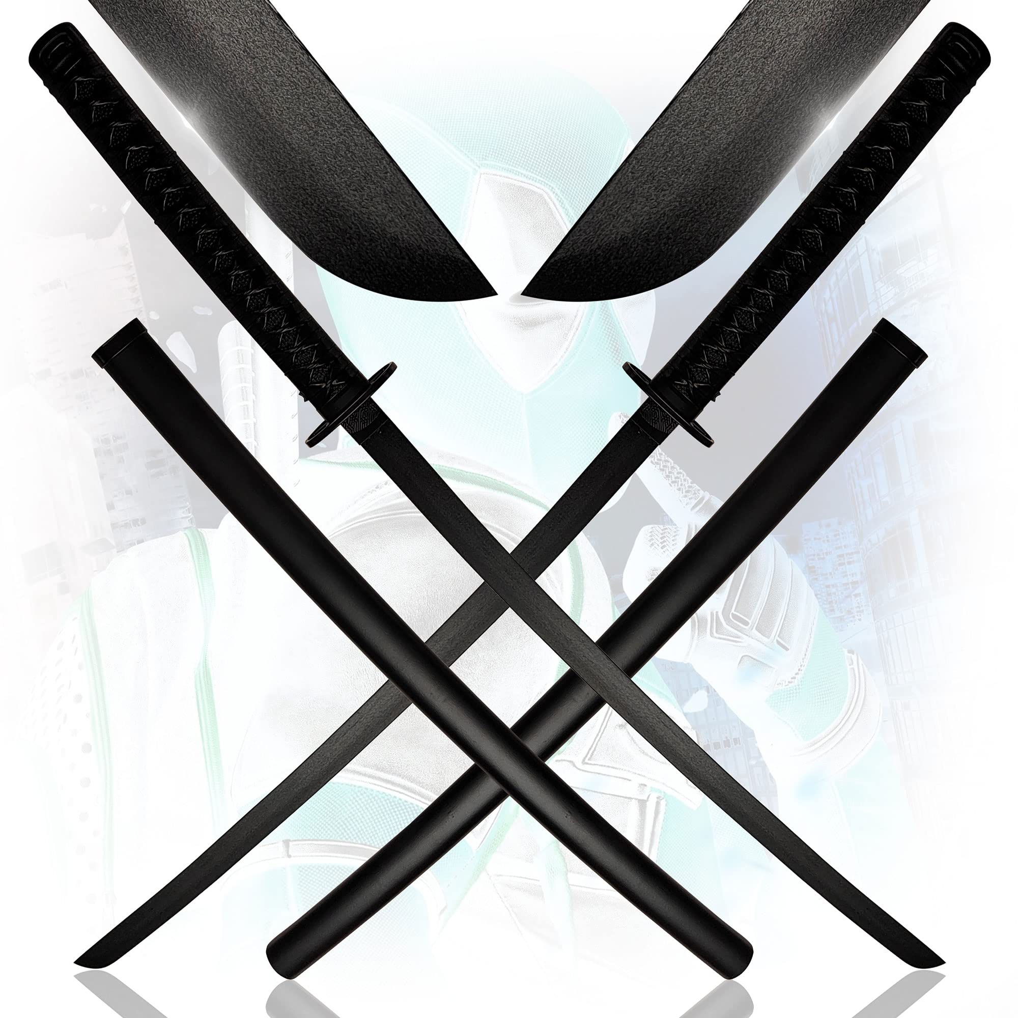 Swords and more Zwillingsschwerter, schwarz - Stahlschwerter mit Scheide 104 cm, Ninjaschwertset, Anti-Held, Katana Schwert für Kostüm